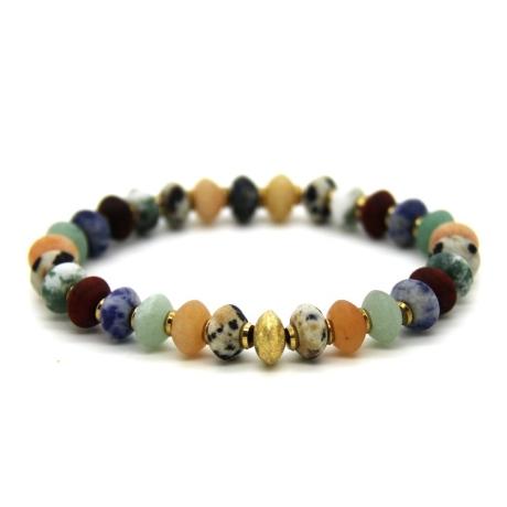 buntes Edelstein-Armband (elastisch) mit vergoldeten Elementen