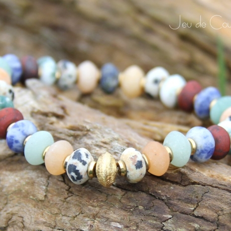 buntes Edelstein-Armband (elastisch) mit vergoldeten Elementen