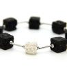 Lava-Armband (elastisch) mit Edelstahl- und Echtsilber-Elementen