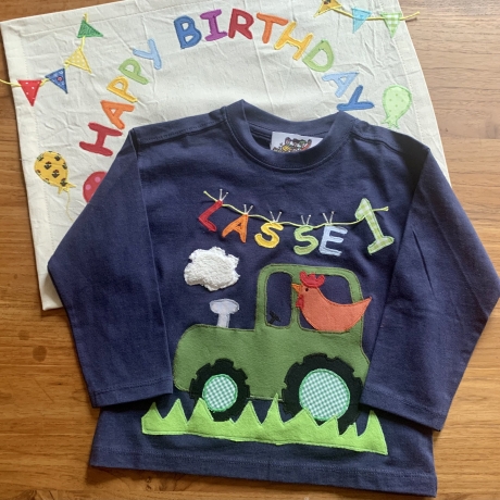 Geburtstagsshirt mit Applikation Traktor, T-Shirt Kinder,ab Gr.92