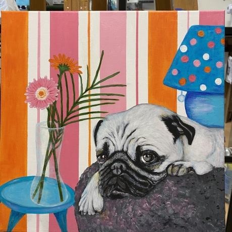 Handgemaltes Bild Mops Acryl auf Leinwand kaufen