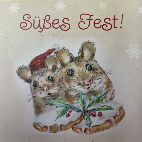 Weihnachtskarte Klappkarte Mäuse Handarbeit
