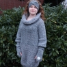 Minikleid Long Pullover gehäkelt Oberteil Tunika mit Wolle grau 