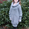 Minikleid Long Pullover gehäkelt Oberteil Tunika mit Wolle grau 