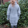 Minikleid Long Pullover gehäkelt Oberteil Tunika mit Wolle grau 