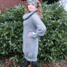 Minikleid Long Pullover gehäkelt Oberteil Tunika mit Wolle grau 