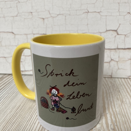Tasse Strick dein Leben bunt- olive-Eigendesign-REDUZIERT