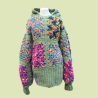 Pullover gehäkelt mit Kapuze Sweater Tunika Granny Muster weich