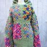 Pullover gehäkelt mit Kapuze Sweater Tunika Granny Muster weich