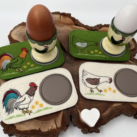 Stickdatei Untersetzer für Eierbecher Ostern Hahn Huhn