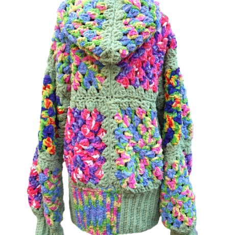 Pullover gehäkelt mit Kapuze Sweater Tunika Granny Muster weich