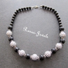 Statement Kette kurz schwarz silberfarbig Shamballa Perlen