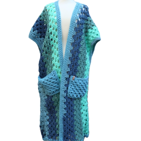 Weste gehäkelt lang große Größe Überwurf Jacke Chasuble bunt