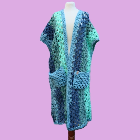 Weste gehäkelt lang große Größe Überwurf Jacke Chasuble bunt