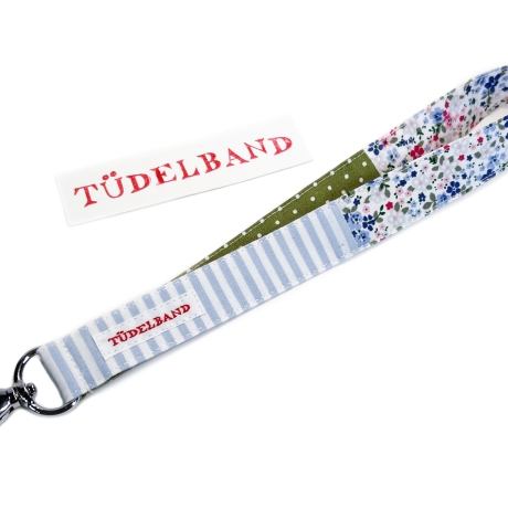 Schlüsselband...kleines Tüdelband...hellblau...geblümt...oliv