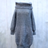 Minikleid Long Pullover gehäkelt Oberteil Tunika mit Wolle grau 