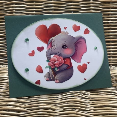 Grußkarte - Valentinstag - Geburtstag - kleiner Elefant Herzen