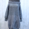 Minikleid Long Pullover gehäkelt Oberteil Tunika mit Wolle grau 