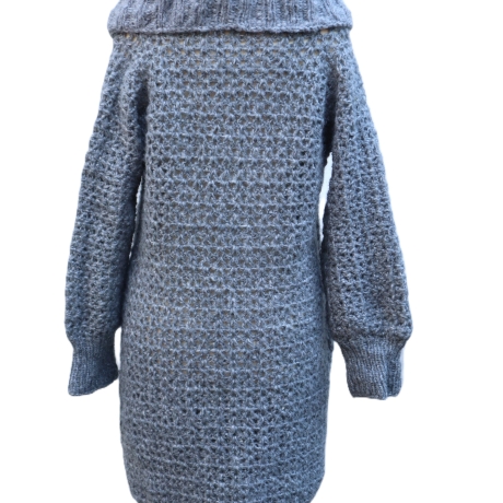 Minikleid Long Pullover gehäkelt Oberteil Tunika mit Wolle grau 