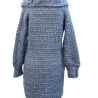 Minikleid Long Pullover gehäkelt Oberteil Tunika mit Wolle grau 