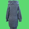 Minikleid Long Pullover gehäkelt Oberteil Tunika mit Wolle grau 