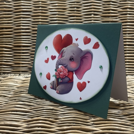 Grußkarte - Valentinstag - Geburtstag - kleiner Elefant Herzen