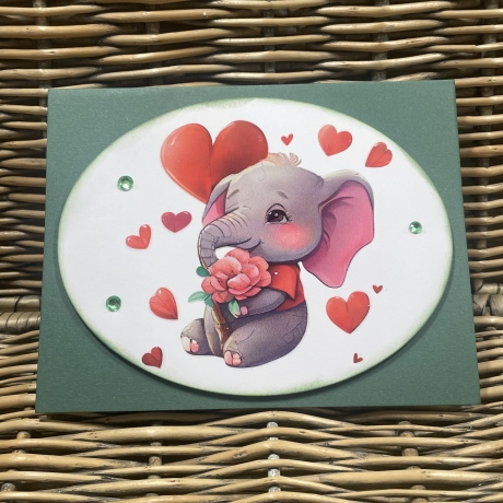 Grußkarte - Valentinstag - Geburtstag - kleiner Elefant Herzen