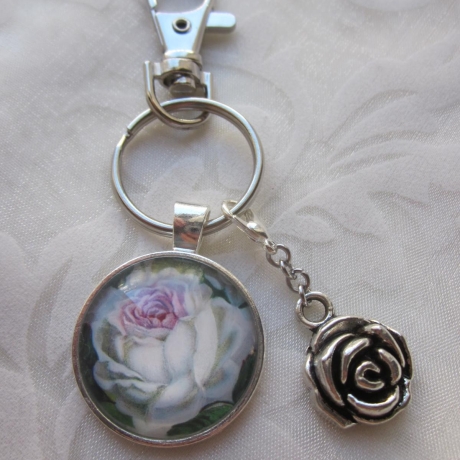 Schlüsselanhänger Rose Blume Vintage Stil Fleur