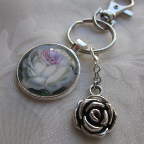 Schlüsselanhänger Rose Blume Vintage Stil Fleur