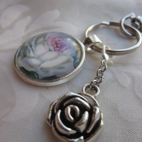 Schlüsselanhänger Rose Blume Vintage Stil Fleur