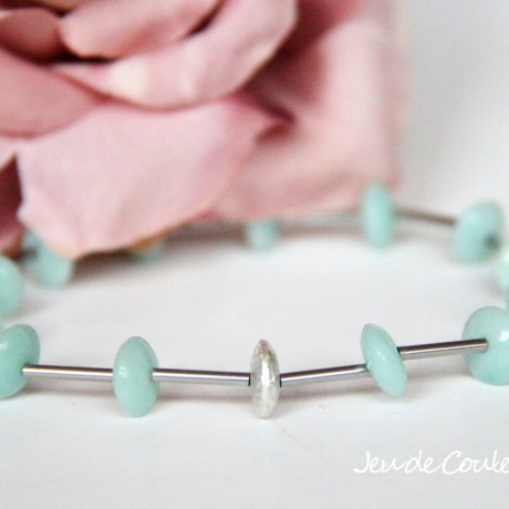 Amazonit-Armband (elastisch) in Mint mit silberfarbenen Elementen