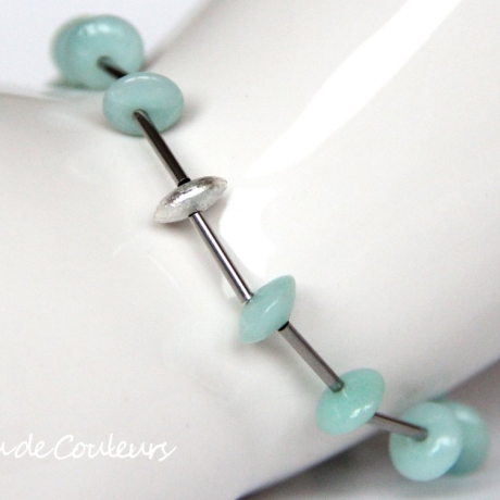 Amazonit-Armband (elastisch) in Mint mit silberfarbenen Elementen