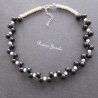 Perlen Kette Collier schwarz weiß Perlenkette