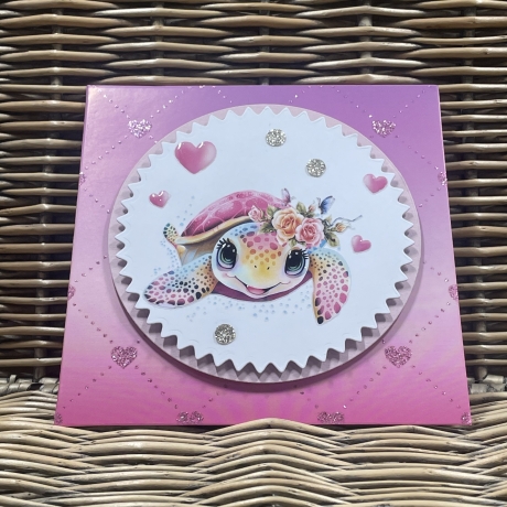 Karte süße Schildkröte - rosa pink - Herzen - verliebt - Freude