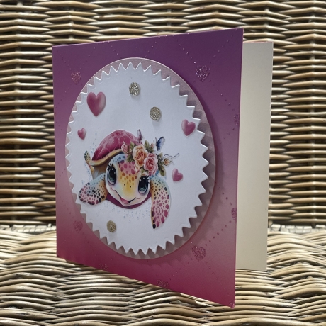 Karte süße Schildkröte - rosa pink - Herzen - verliebt - Freude