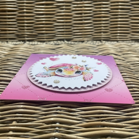Karte süße Schildkröte - rosa pink - Herzen - verliebt - Freude