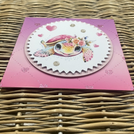 Karte süße Schildkröte - rosa pink - Herzen - verliebt - Freude