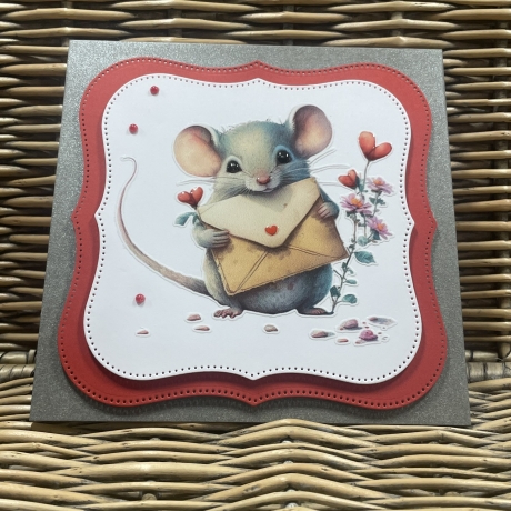 Quadratische Karte Valentinstag - Geburtstag - verliebte Maus 