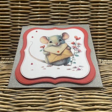 Quadratische Karte Valentinstag - Geburtstag - verliebte Maus 