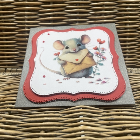 Quadratische Karte Valentinstag - Geburtstag - verliebte Maus 