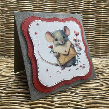 Quadratische Karte Valentinstag - Geburtstag - verliebte Maus 