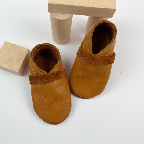 Lederpuschen Krabbelschuhe Gr. 19/20 Cognac Babyschuhe