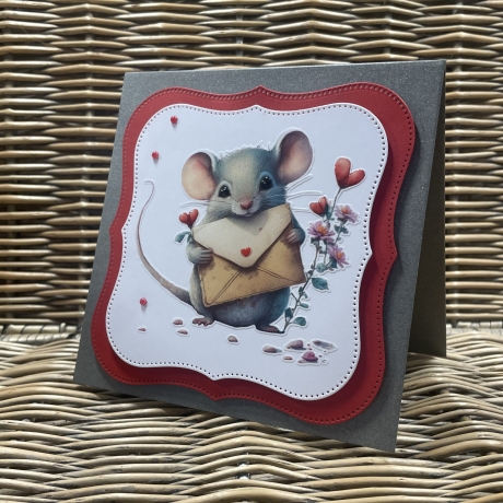 Quadratische Karte Valentinstag - Geburtstag - verliebte Maus 