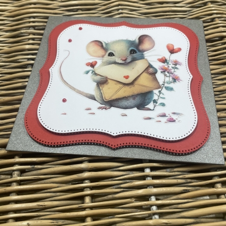 Quadratische Karte Valentinstag - Geburtstag - verliebte Maus 