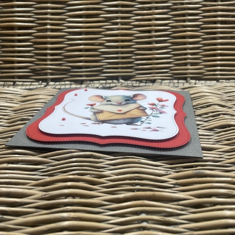 Quadratische Karte Valentinstag - Geburtstag - verliebte Maus 