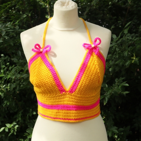 Top gehäkelt Häkeltop Oberteil Bustier bunt Handarbeit