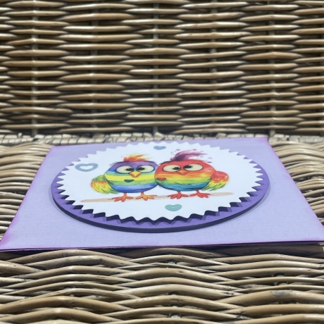 Karte Pärchenkarte - bunte Vögel - Regenbogen - lila - LGBTQ*