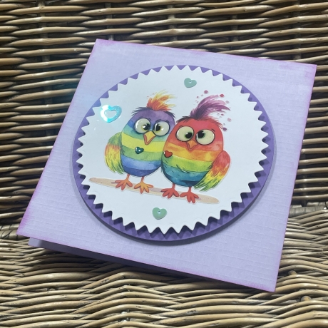 Karte Pärchenkarte - bunte Vögel - Regenbogen - lila - LGBTQ*