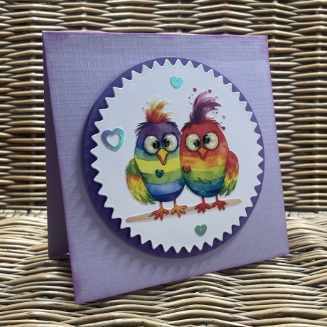 Karte Pärchenkarte - bunte Vögel - Regenbogen - lila - LGBTQ*