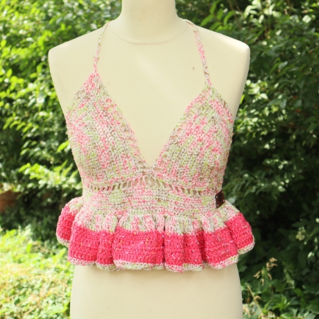 Top gehäkelt Häkeltop Rüschentop Bustier Handarbeit bunt